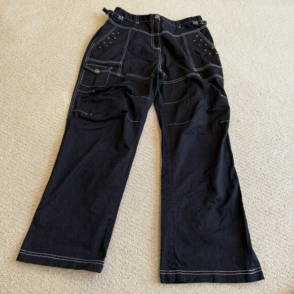 Antthony Pants Wide Leg Cargo Utility Punk Goth Skater Street Black White LARGE - Picture 1 of 11